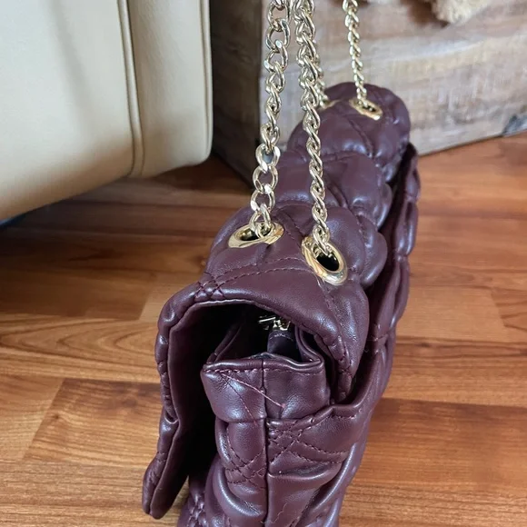 I.N.C International Concepts Soft Ajae Quilted Shoulder Bag Prune Maroon - Picture 6 of 10